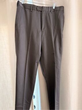 Perry Ellis Men's Brown Dress Pants - Flat Front Trousers